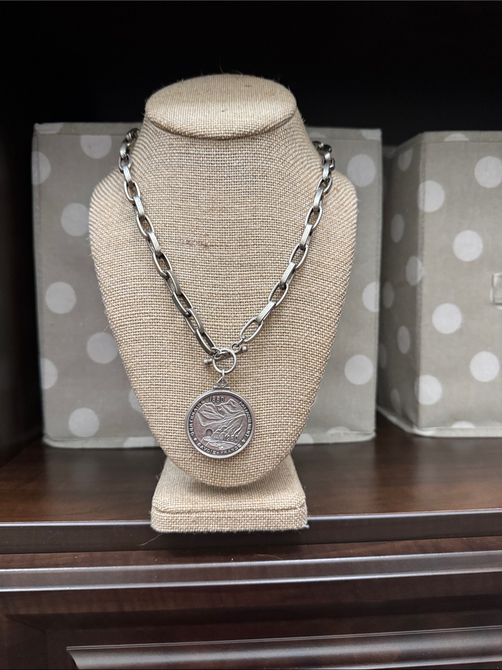 Classic Silver-Tone Chain Necklace with Coin Pendant - Picture 2 of 2